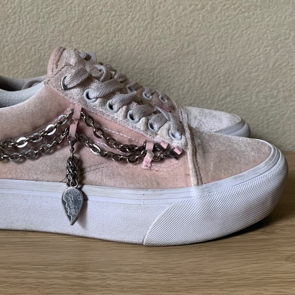 Vans Old Skool Platform Pink Velvet with Chain Shoes Size 7.5 - Picture 7 of 8